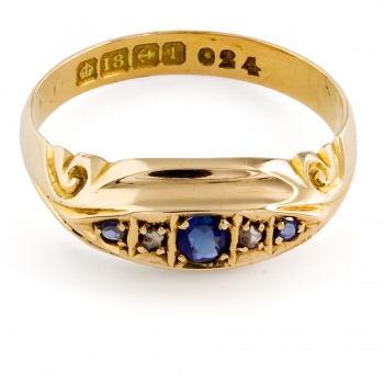 18ct gold Sapphire/Diamond 5 stone Ring size P